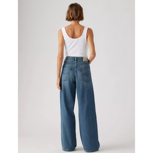 Levi's Premium XL Baggy Straight Jeans Womens 25x31 Medium Wash Tie Waist - Picture 2 of 8